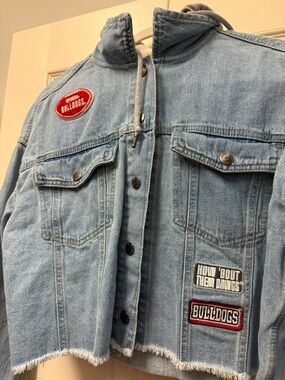 Light Blue Denim Jean Jacket with Bulldogs Patches